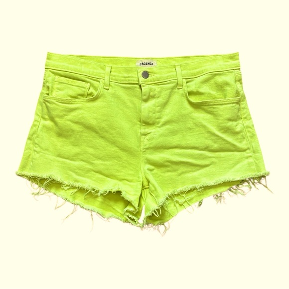 L'Agence Neon Yellow Denim Shorts - Picture 1 of 8